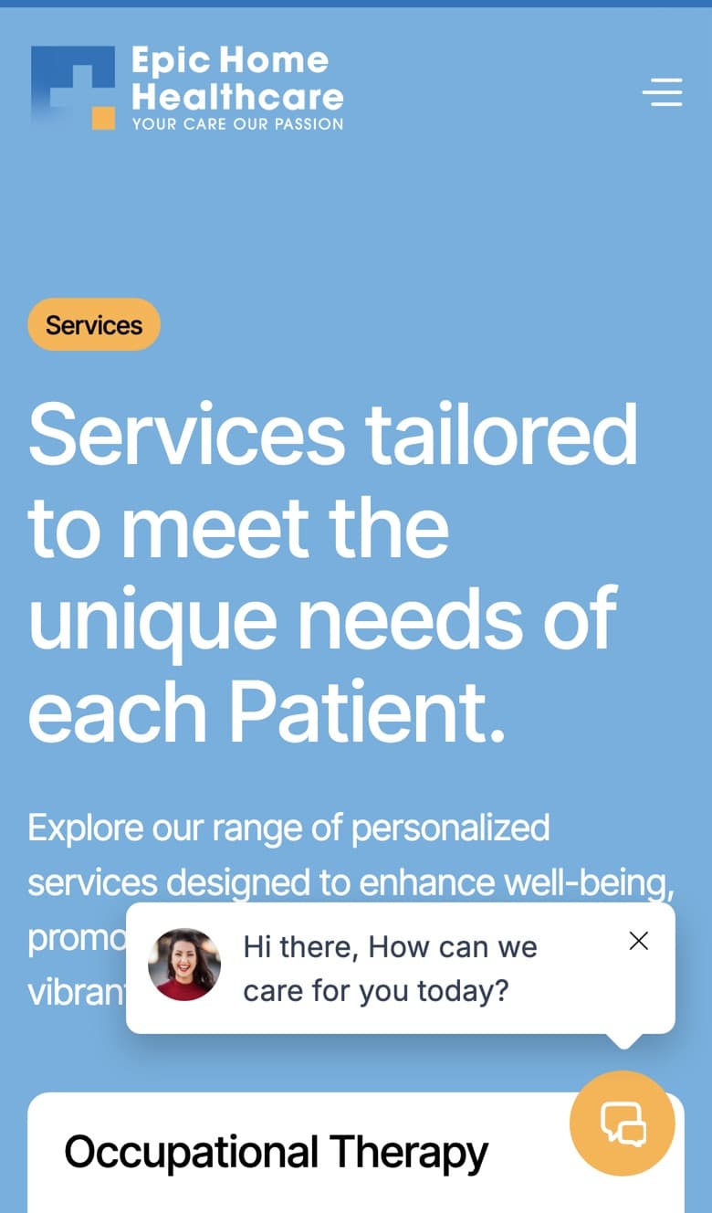 Epic services page on a phone