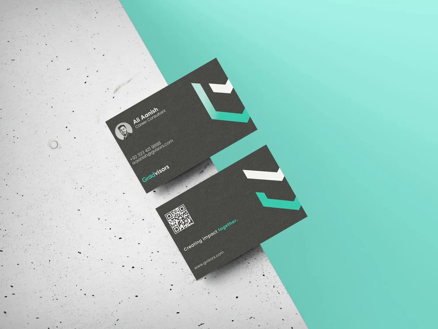 A second pair of Gradvisors business cards showing the front and reverse
