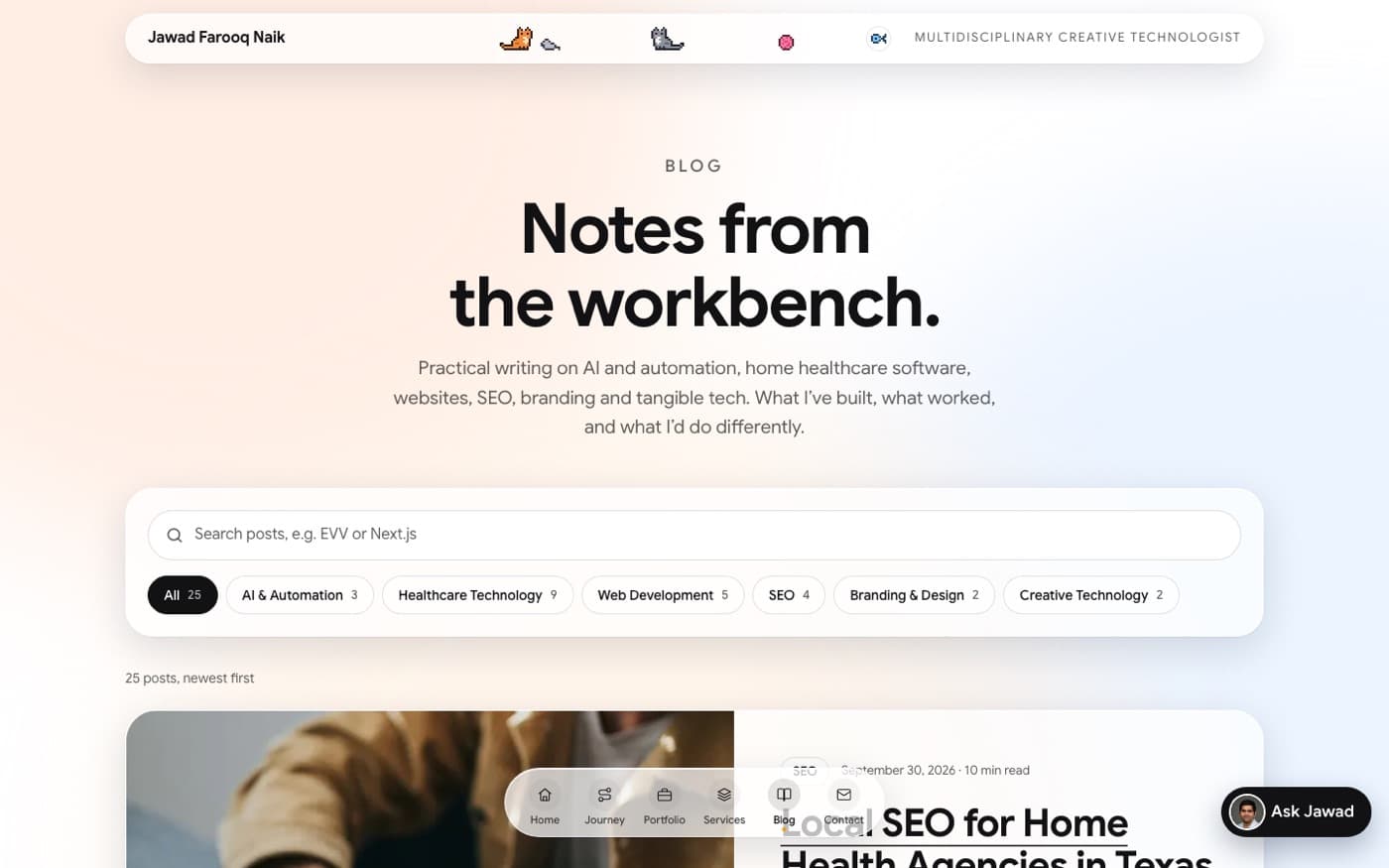 Blog: Notes from the workbench, with search and topic chips