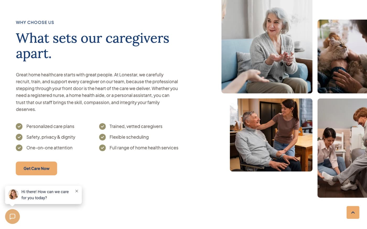 What sets our caregivers apart section with photographs