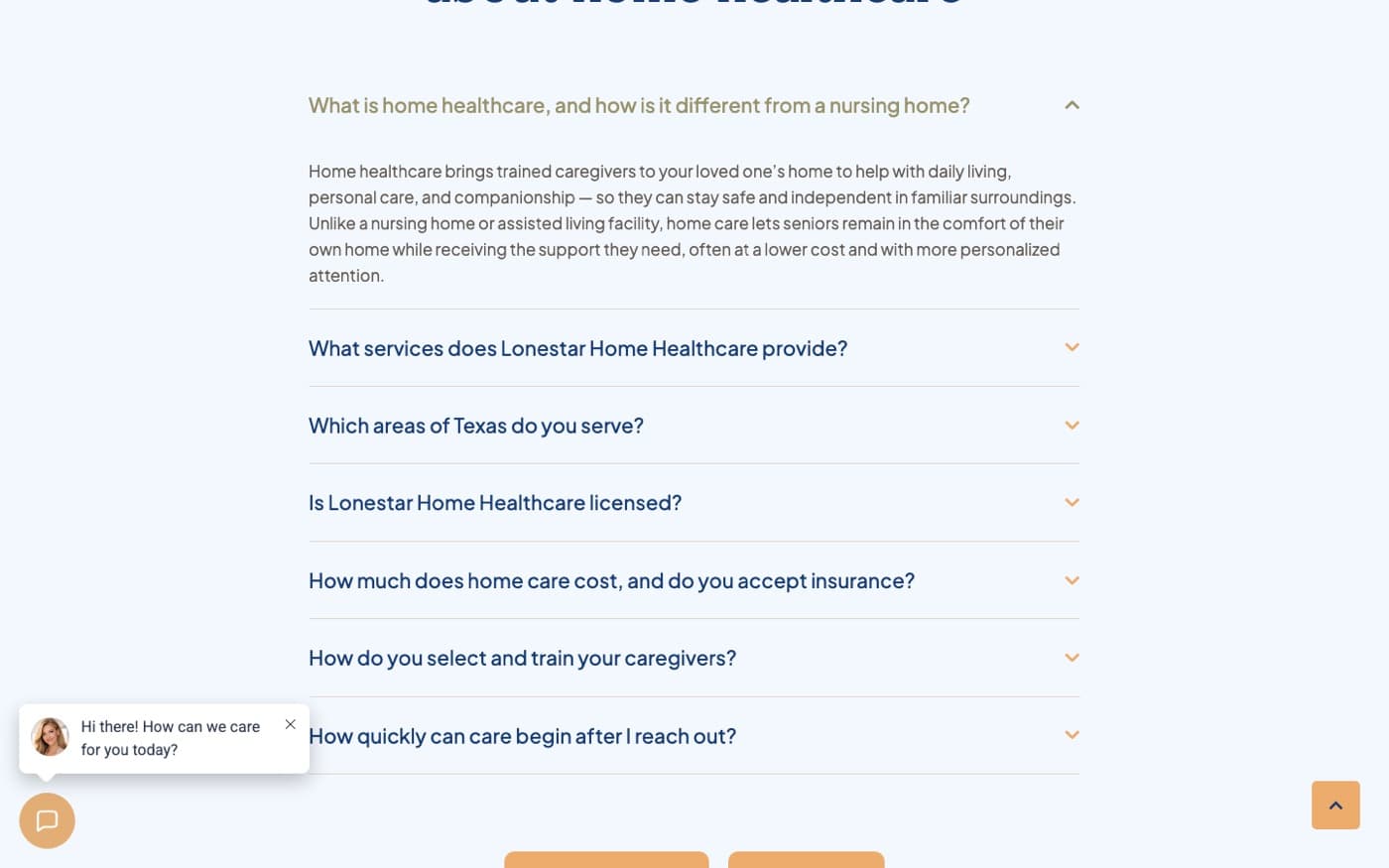 Home page FAQ about home healthcare, services, areas, licensing and cost