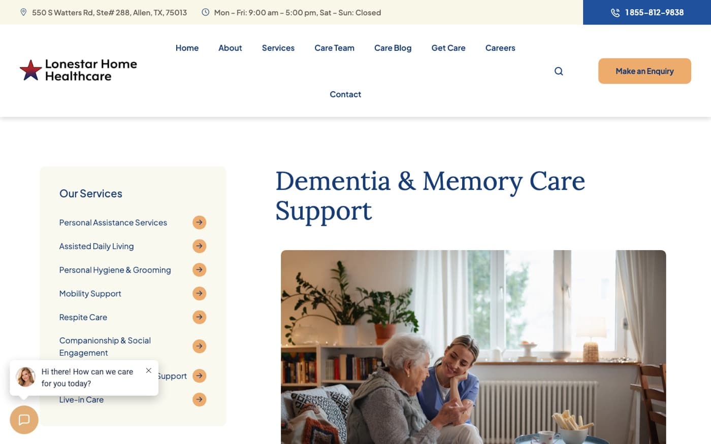 Dementia and Memory Care Support service page