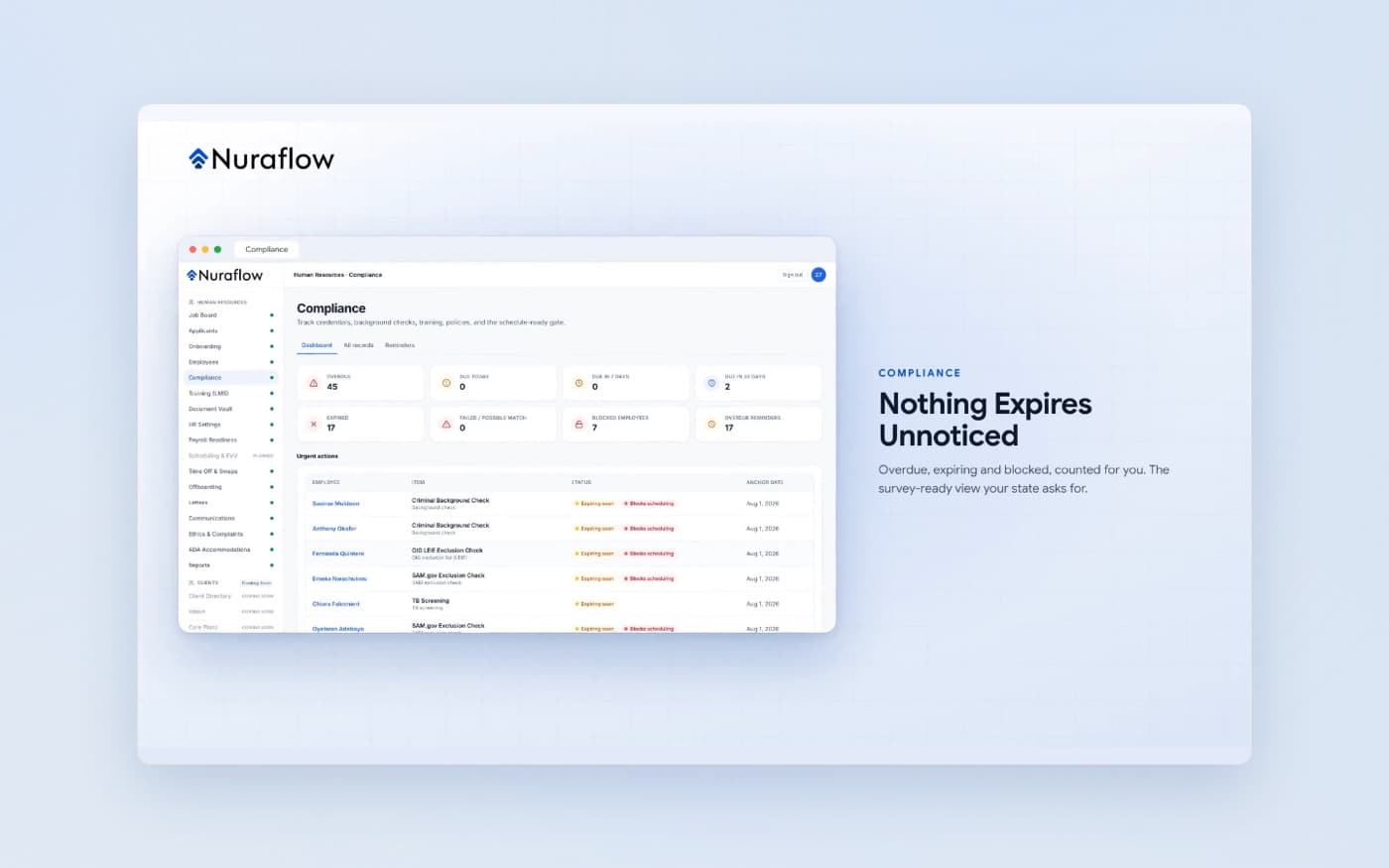 Product screen framed on the homepage: nothing expires unnoticed