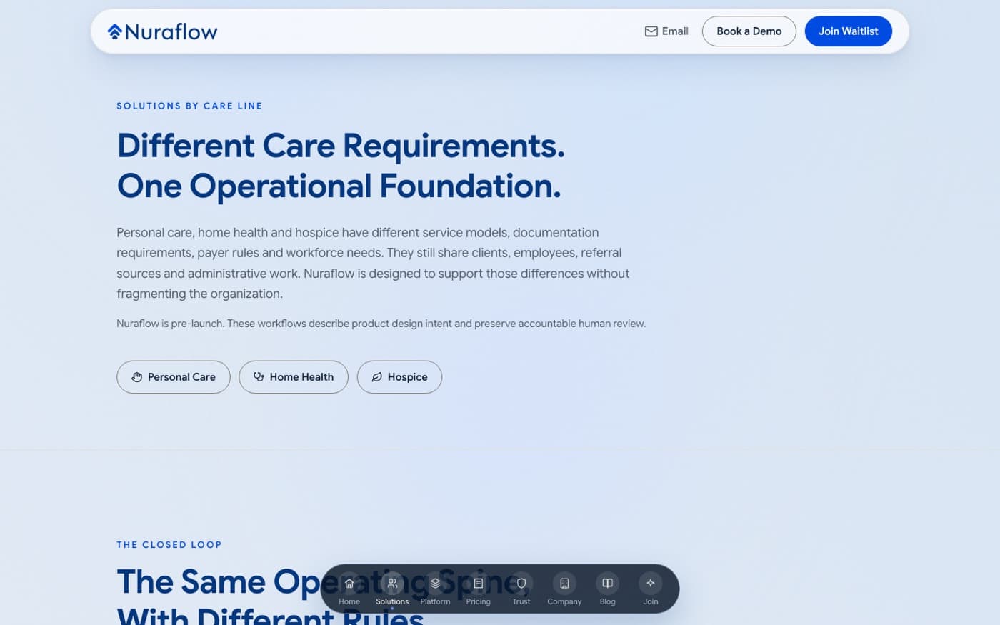 Solutions page for personal care, home health and hospice