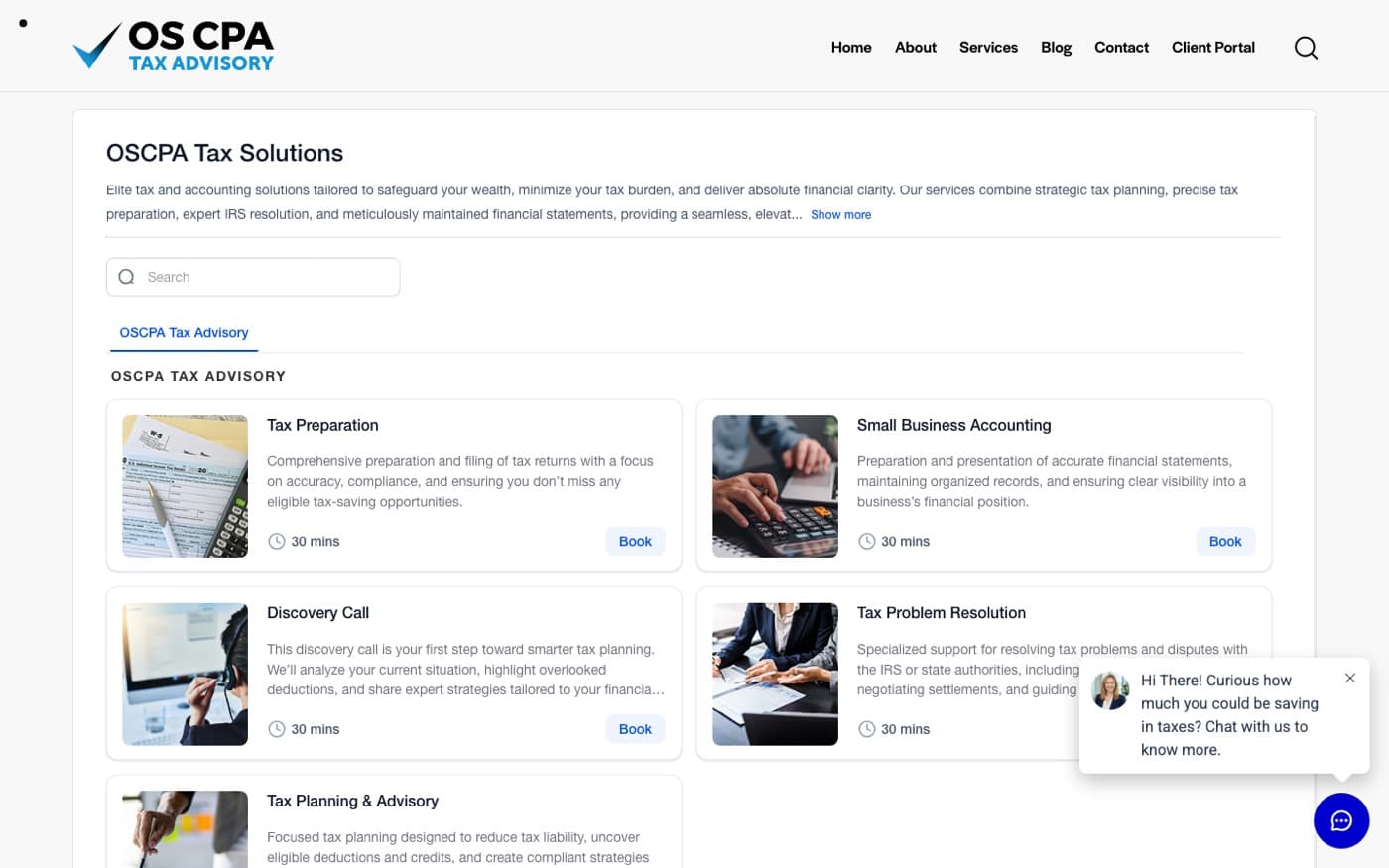 Booking page with five bookable 30-minute sessions