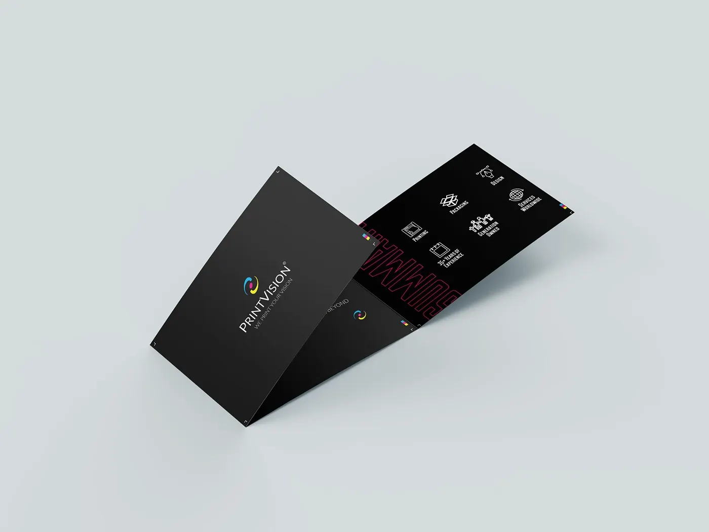 Black presentation folder with the mark foiled