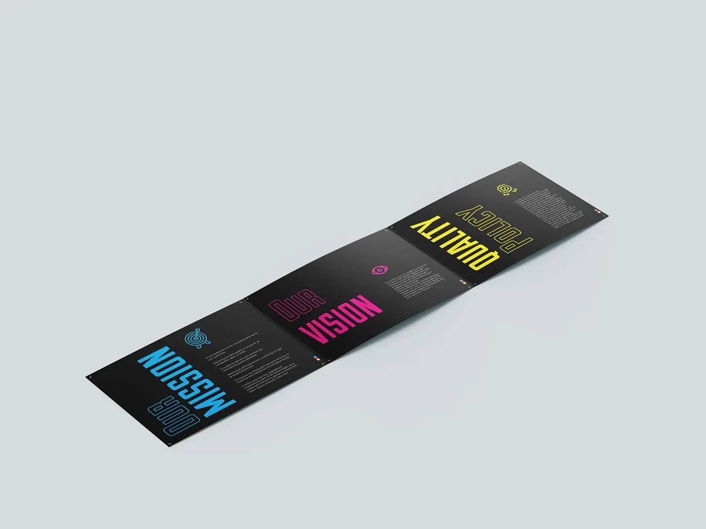 Concertina brochure showing mission, vision and quality panels