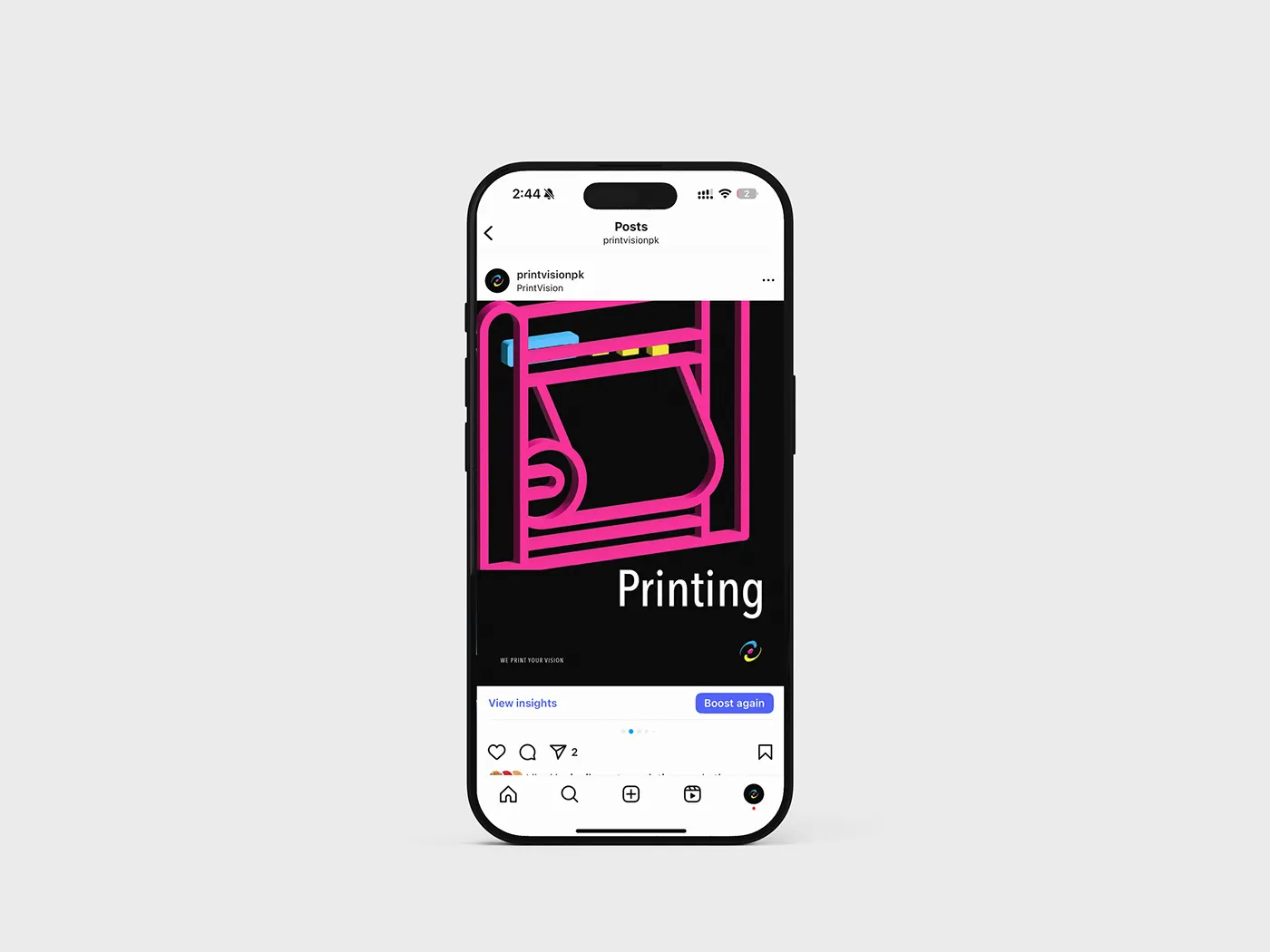 Social post template for the printing service, magenta on black