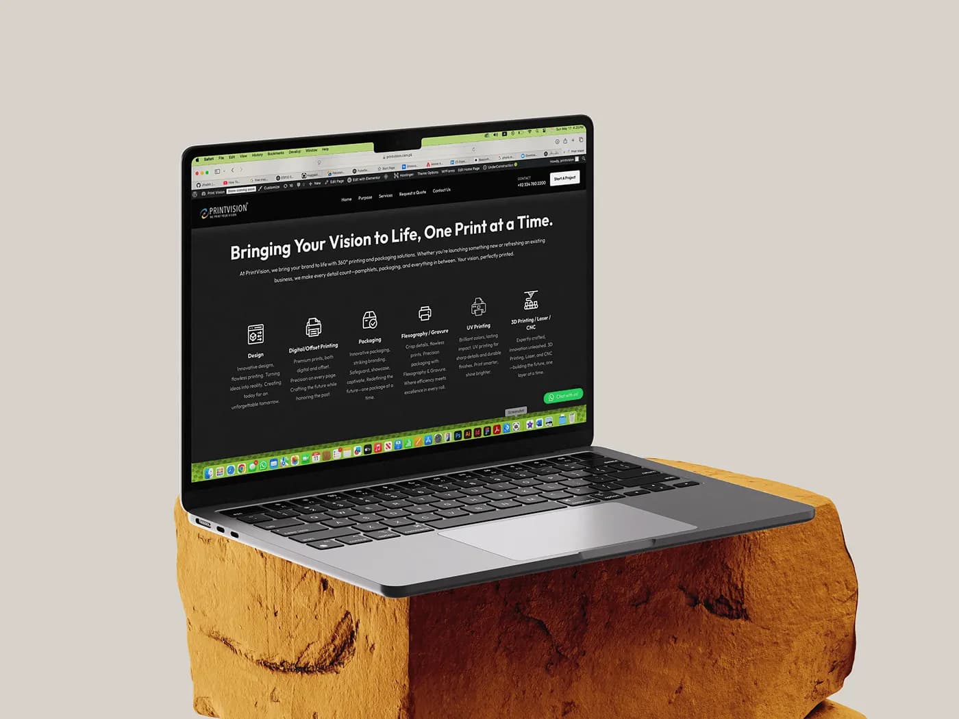 The home page shown on a laptop