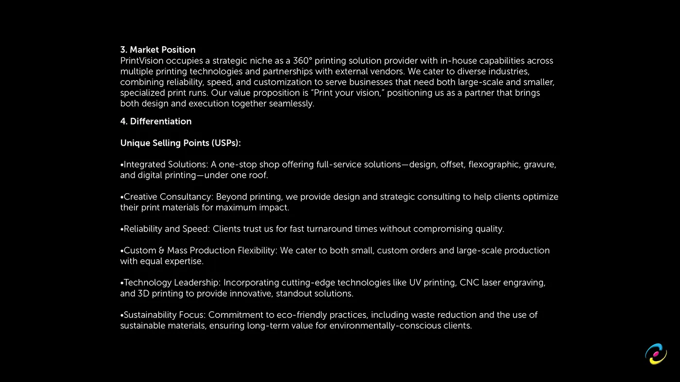 Market position and unique selling points