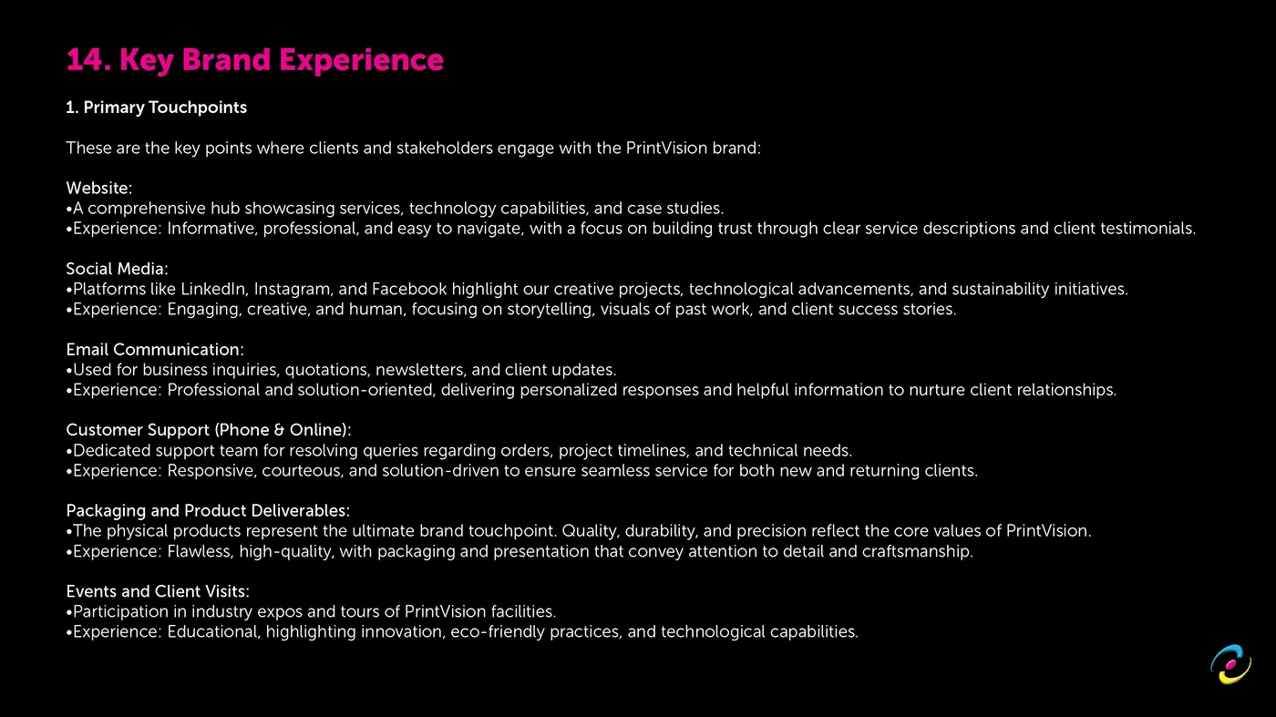 Key brand experience across touchpoints