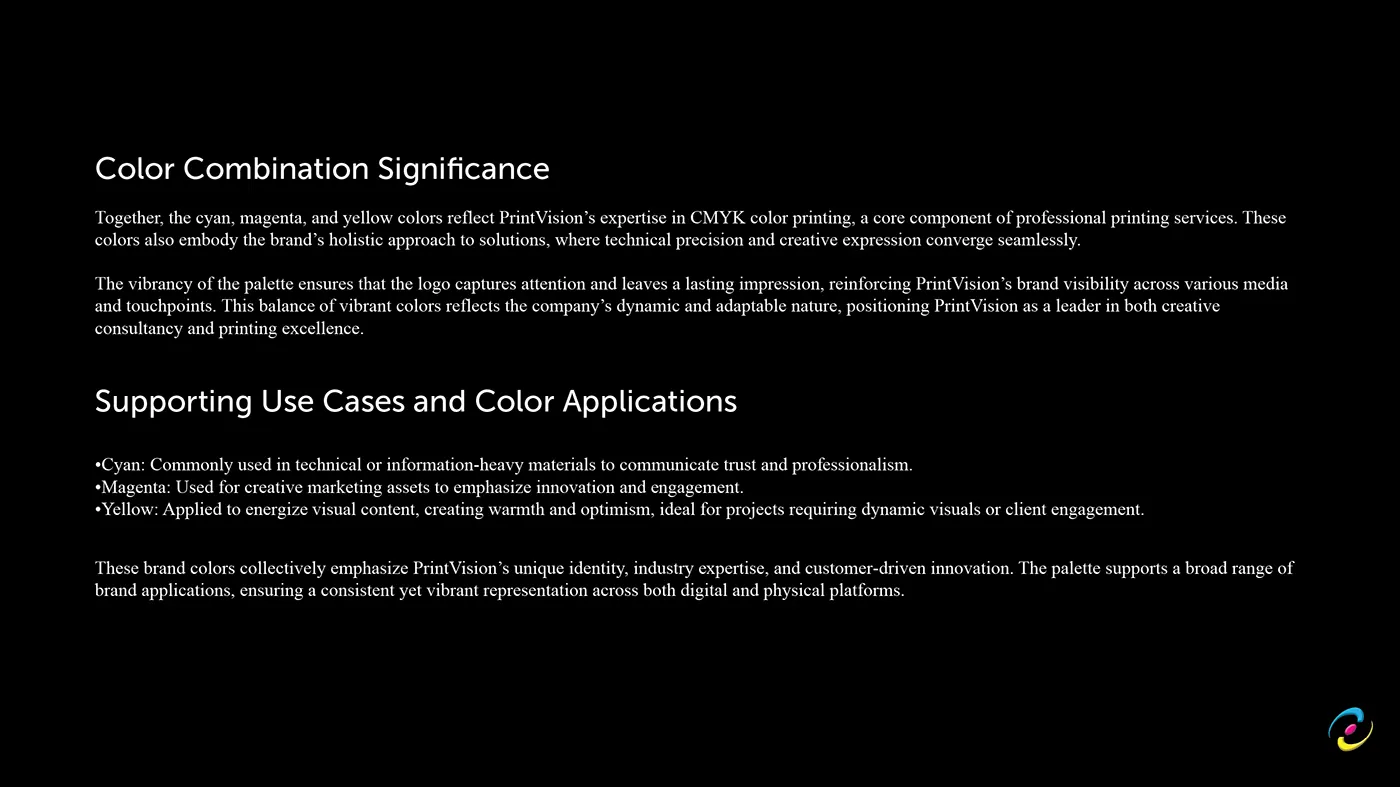 Written rationale for how the colours combine and where each is applied