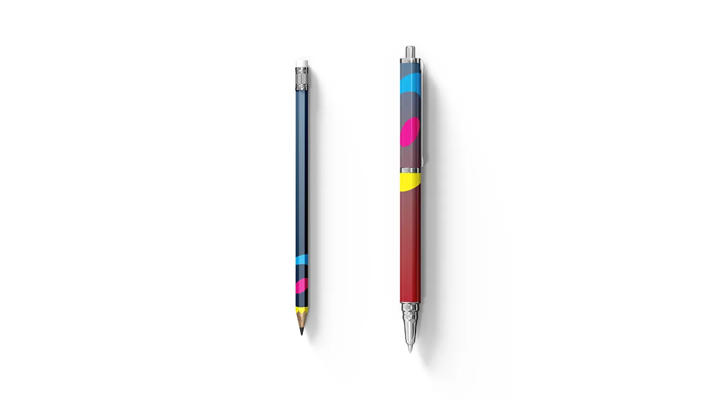 Branded pens in the process colours
