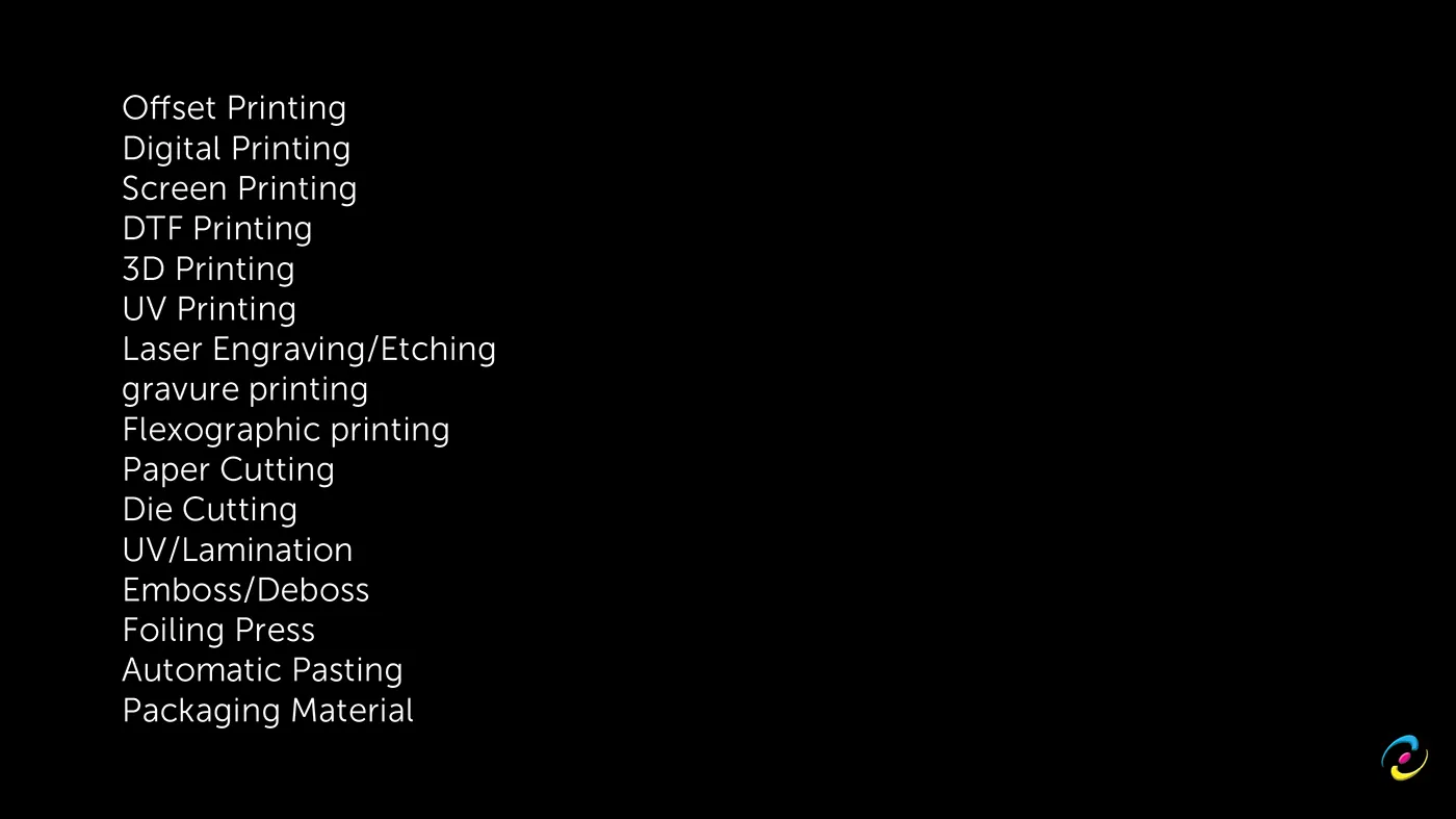 The full service list, from offset and gravure to foiling, embossing and automatic pasting
