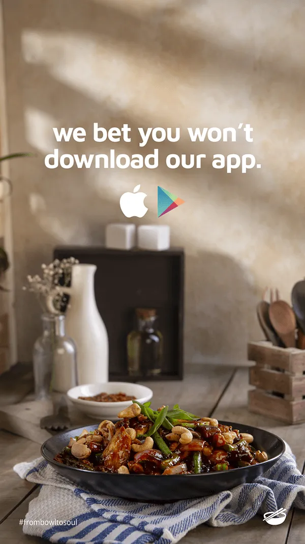Post over a dark table setting reading we bet you won't download our app