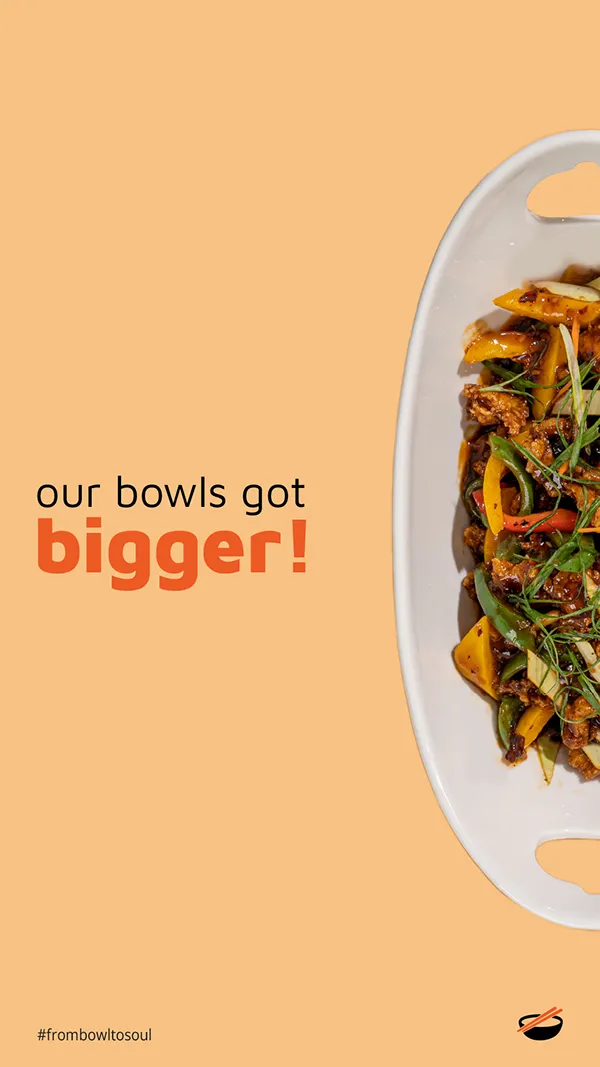 Story reading our bowls got bigger beside a full bowl of noodles