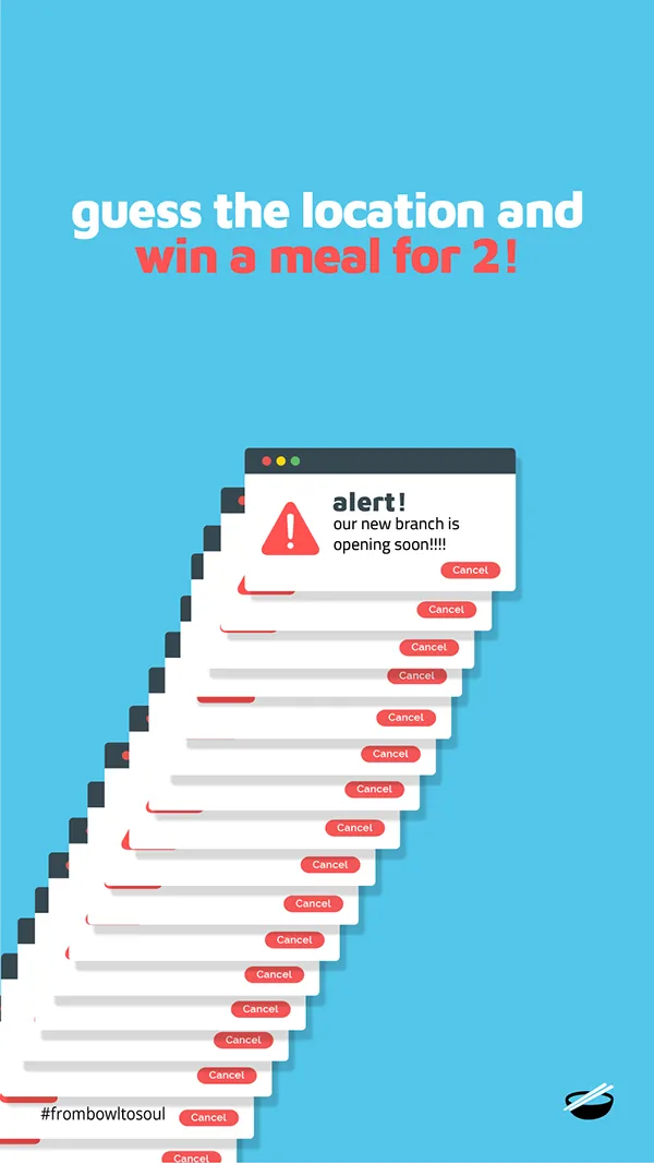 Blue story reading guess the location and win a meal for 2, with an alert about a new branch opening soon