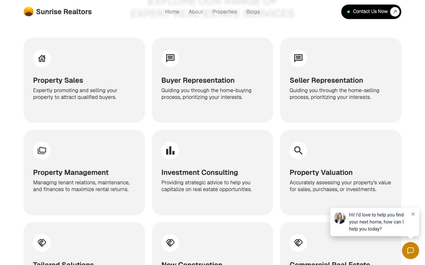 Nine service cards: property sales, buyer and seller representation and more