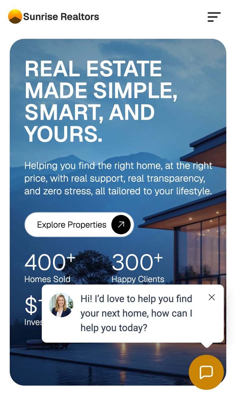 Sunrise Realtors home page on a phone