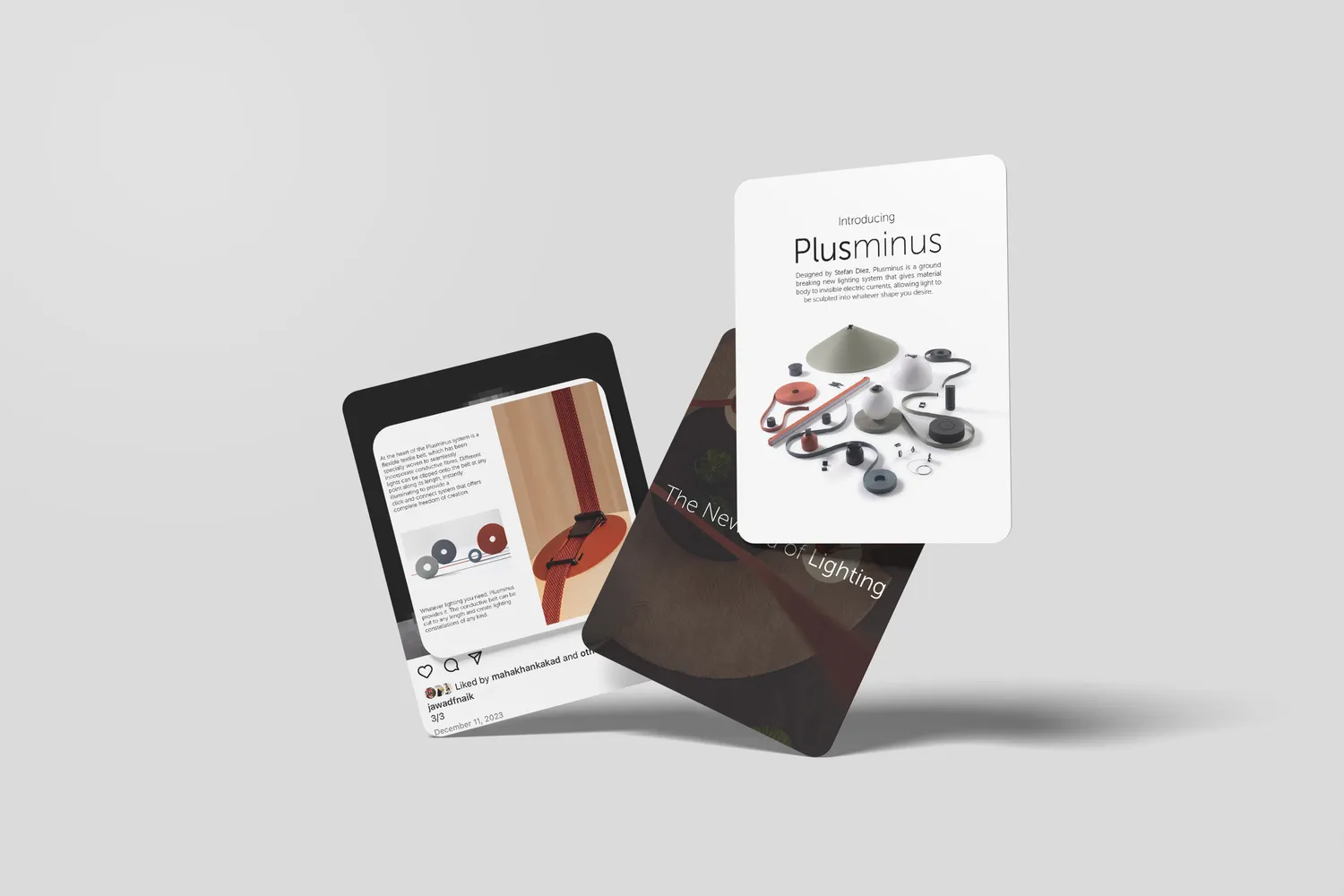 Plusminus product cards floating against a pale background