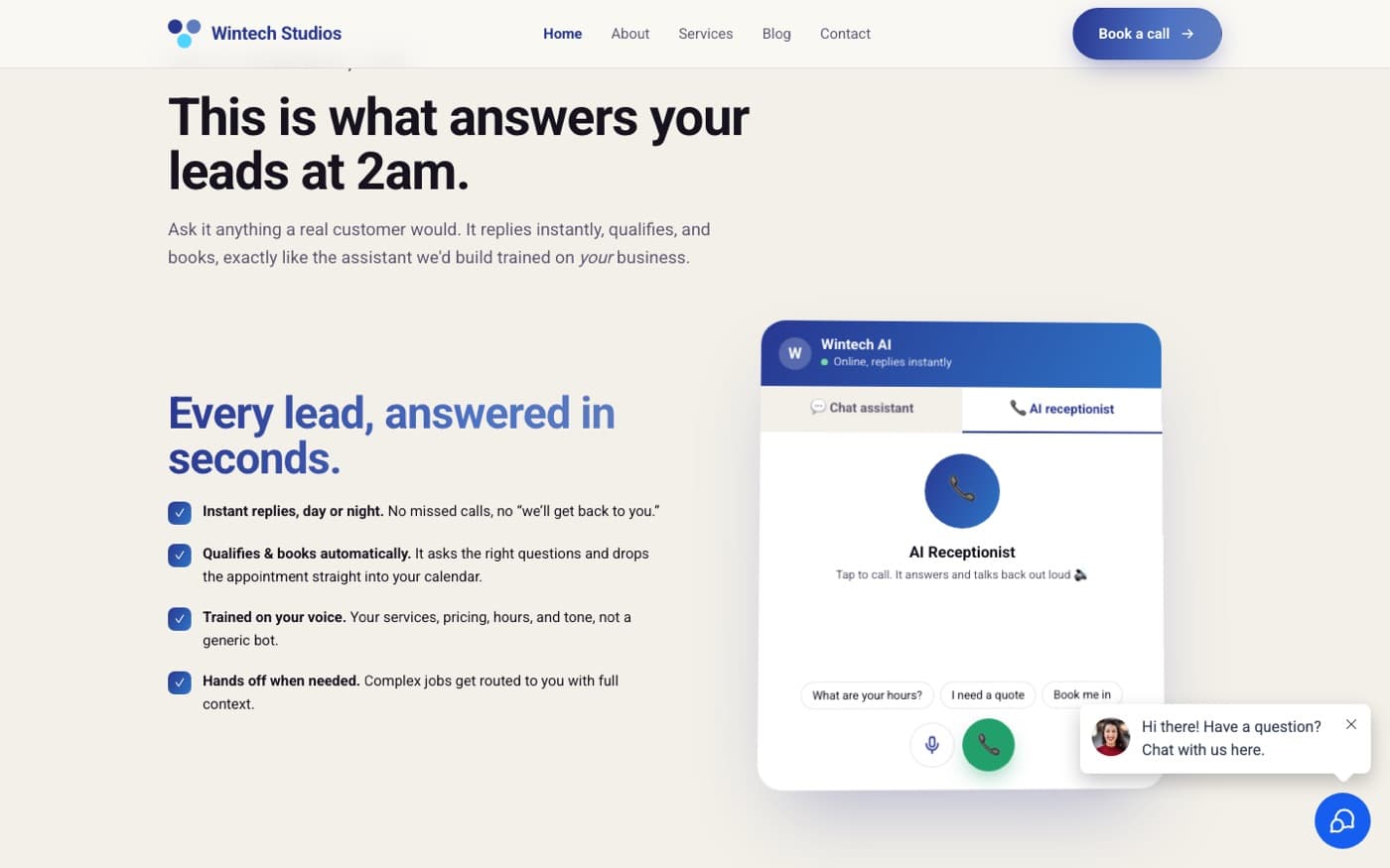 Live demo: This is what answers your leads at 2am, with a phone mockup