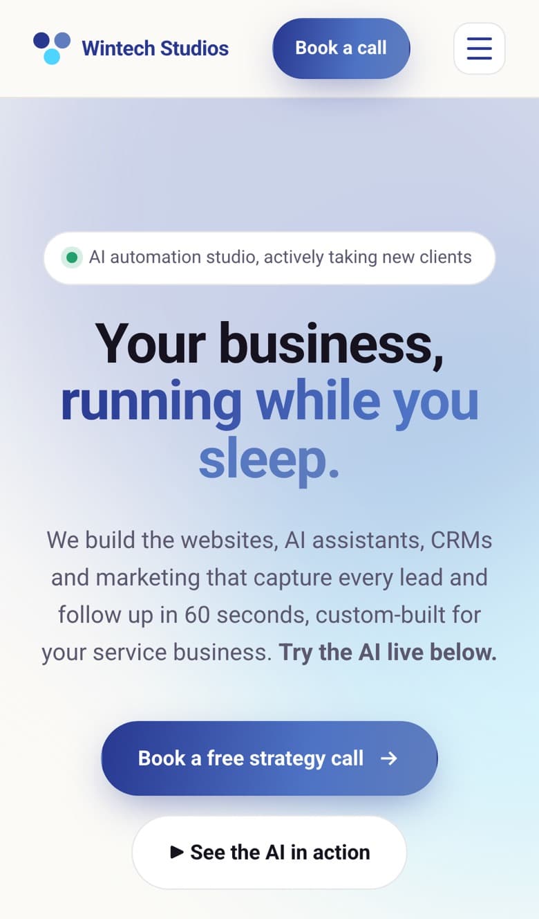 Wintech homepage on a phone