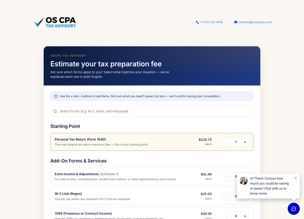 OSCPA Fee Estimator website, built by Pinn.Media